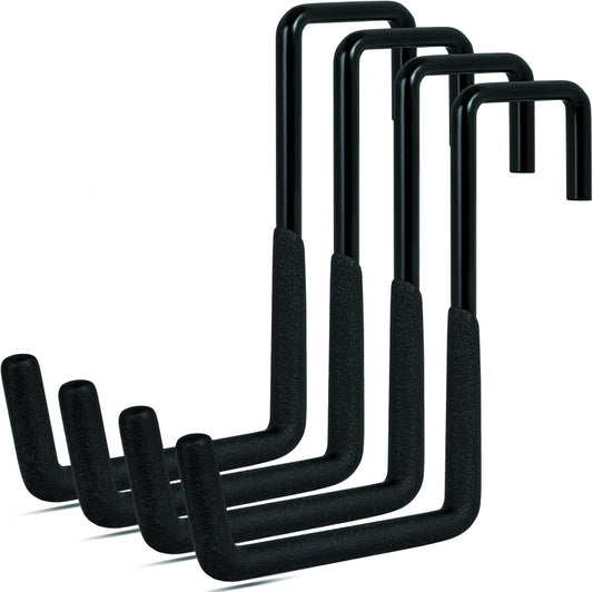 4 Pcs Rafter Hooks, Upgraded Fence Hangers, Heavy Duty Bike Hanger for Garage, Ladder Hook, Black Large S Hooks for Hanging Hose, Plants, Chairs, Bikes, Ladders, Cords and More