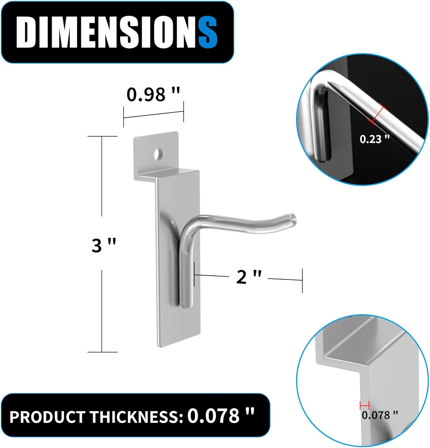 25 PK Silver 2 inch Wall Mounted Slatwall Hooks – Heavy-Duty Storage & Organization Solution