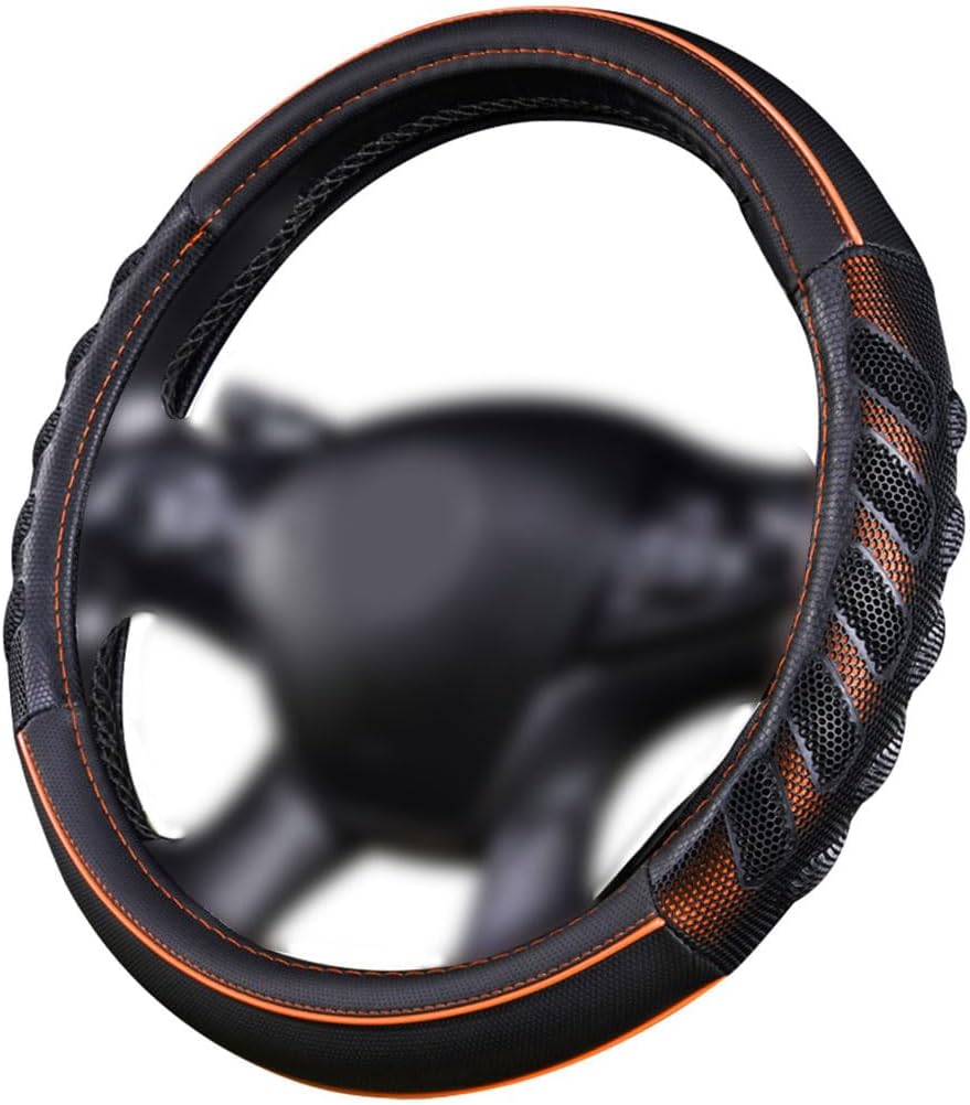 Flying Banner car Steering Wheel Cover Faux Leather Massage Universal fit 3D Honeycomb Hole Anti-Slip Sporty 15 Inches (Orange Black)