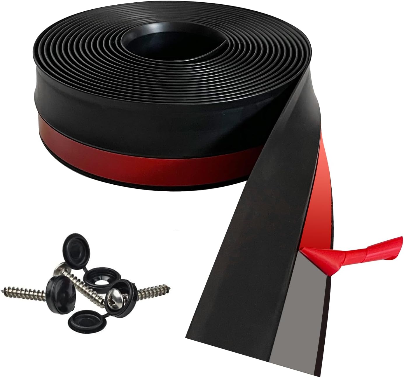 Garage Door Seal Top and Sides Seal Strip, 40FT Universal Garage Door Weather Stripping, Durable Garage Door Bottom Seal Replacement with Adhesive Backing and Screws (Black, 40FT)