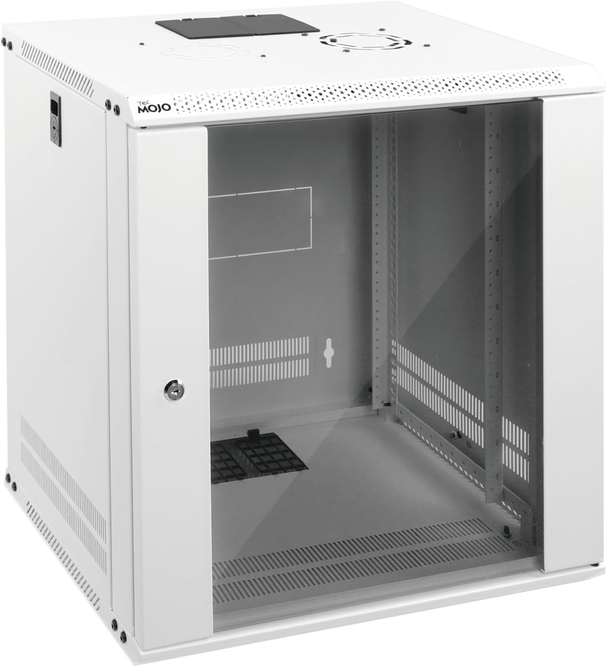 Tecmojo 12U Wall Mount Rack Network Cabinet for 19" IT Equipment,with Lockable Glass Door and Side Panels,Cooling Fan,17.7inch Depth,White