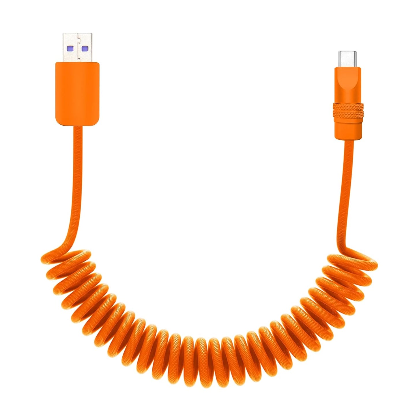chubbycable Curly Chubby - Retractable Fast Charging Cable 240W Coiled Charger Cord for Car Durable USB-C Cable for Phones, Tablets and More, Orange+Orange, USB-A to Type-C, 1.3FT-2.3FT