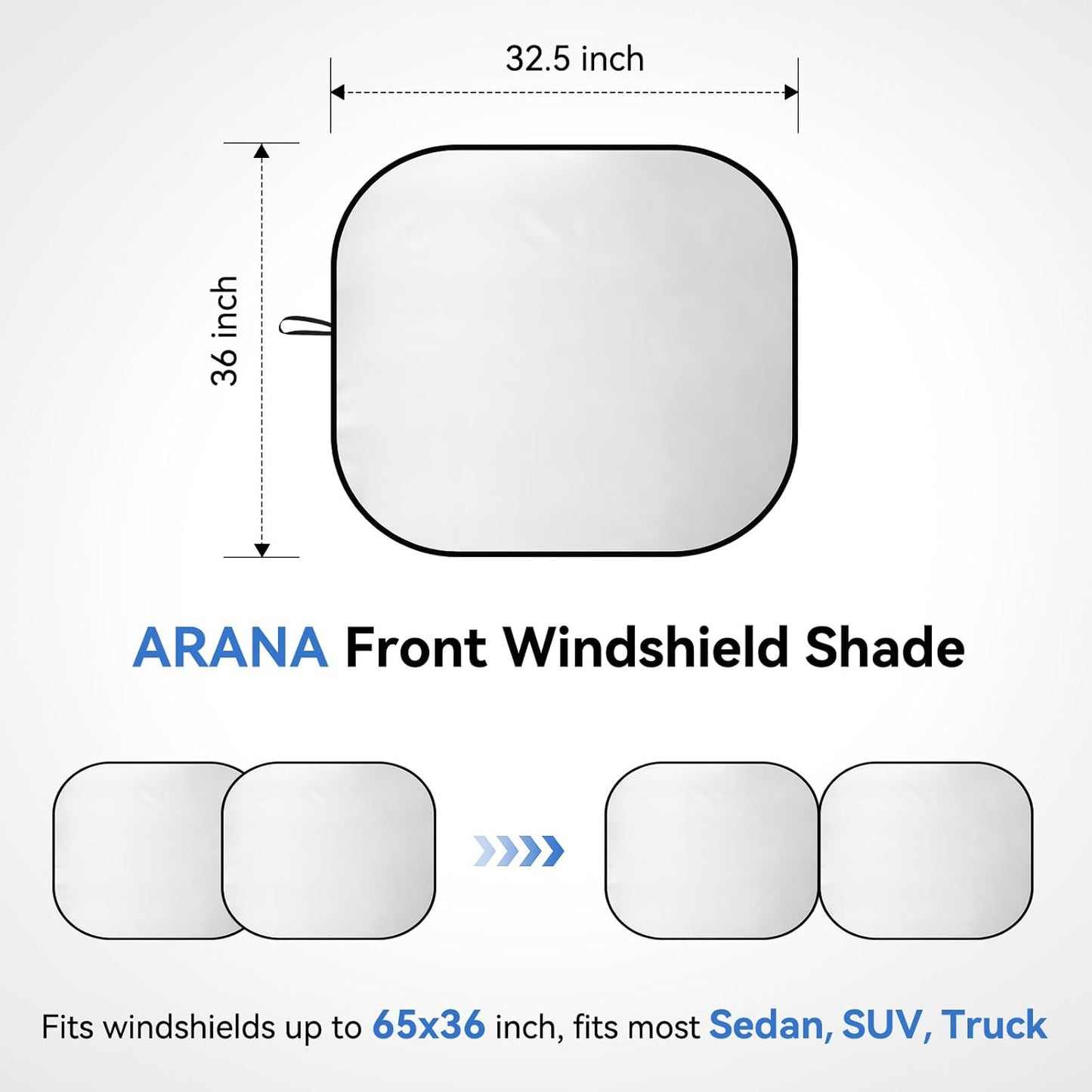 ARANA Car Windshield Sun Shade 2 Pack丨240T Thickened Front Window Sunshades Blocking 99% UV & Heat丨2025 Upgrade Sun Visor Keeps Trucks Interior Cool Universal Fit for Truck, SUV, Van, Small 36"x32.5"