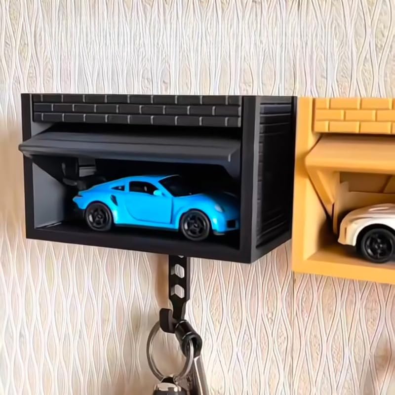 Wall-Mounted Car Display Key Holder, Decorative Garage Model Design, Multiple Colors（No Car） (Brick-White(No Car)