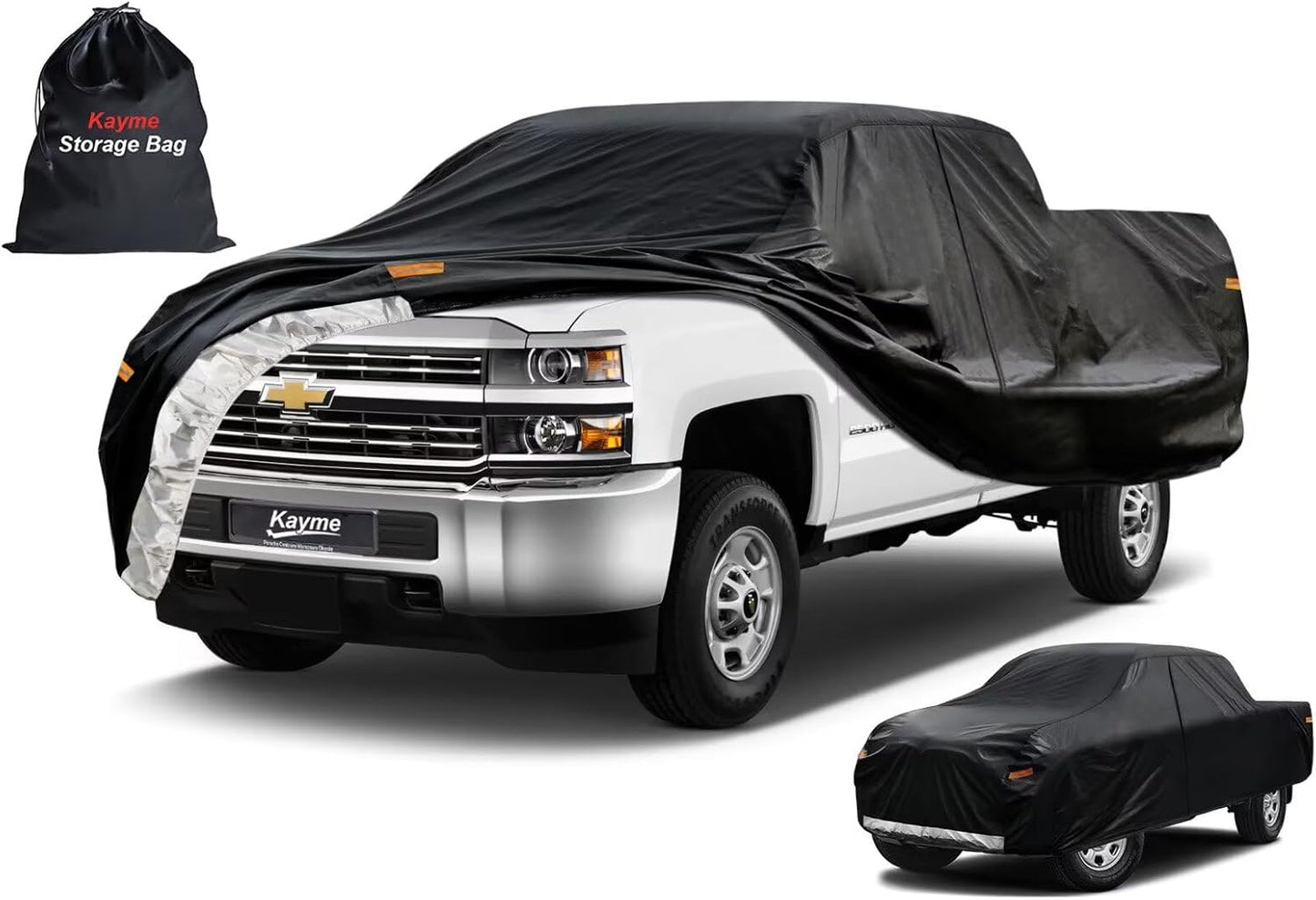 Kayme Truck Cover Custom Fit Chevrolet Silverado 2500HD(2020-2025) Double Cab SB. Full Exterior Heavy Duty Outdoor Pickup Truck Car Cover Waterproof All Weather.Car Tarp for Wind Sun Dust Protection.