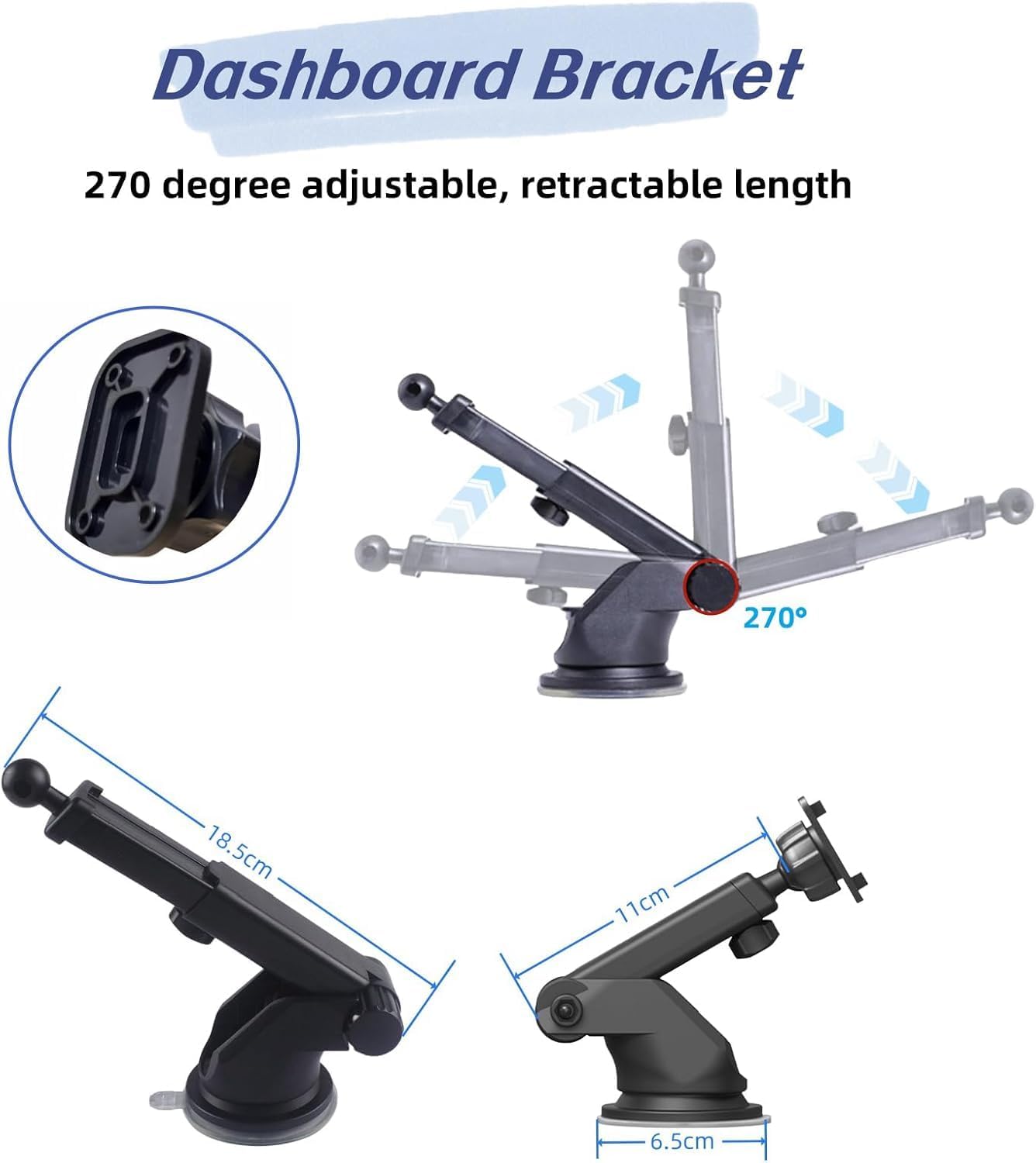 Carplay Mount with Scrwes Flexible Suction Cup Bracket for 7"/ 9"/ 10.26" Car Android Auto Screen Upgraded Windshield Dashboard Suction Cup Mount