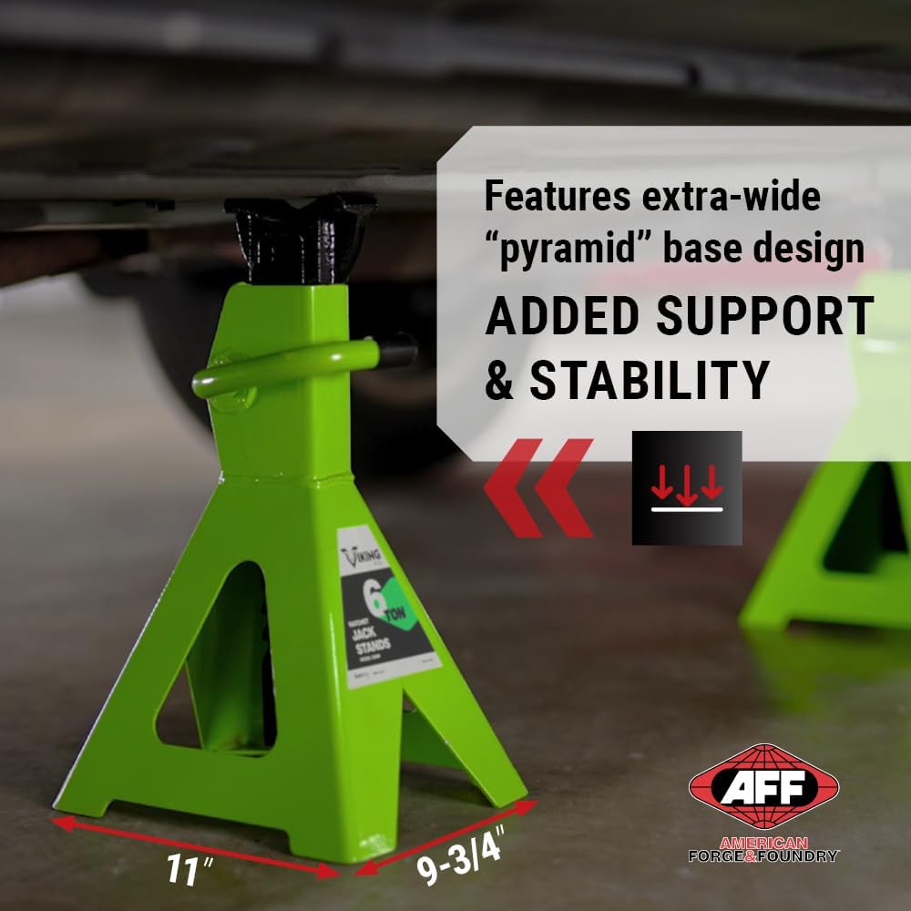 AFF Viking 6 Ton Jack Stand Set - Heavy Duty Ratchet Style Jack Stands - Pair