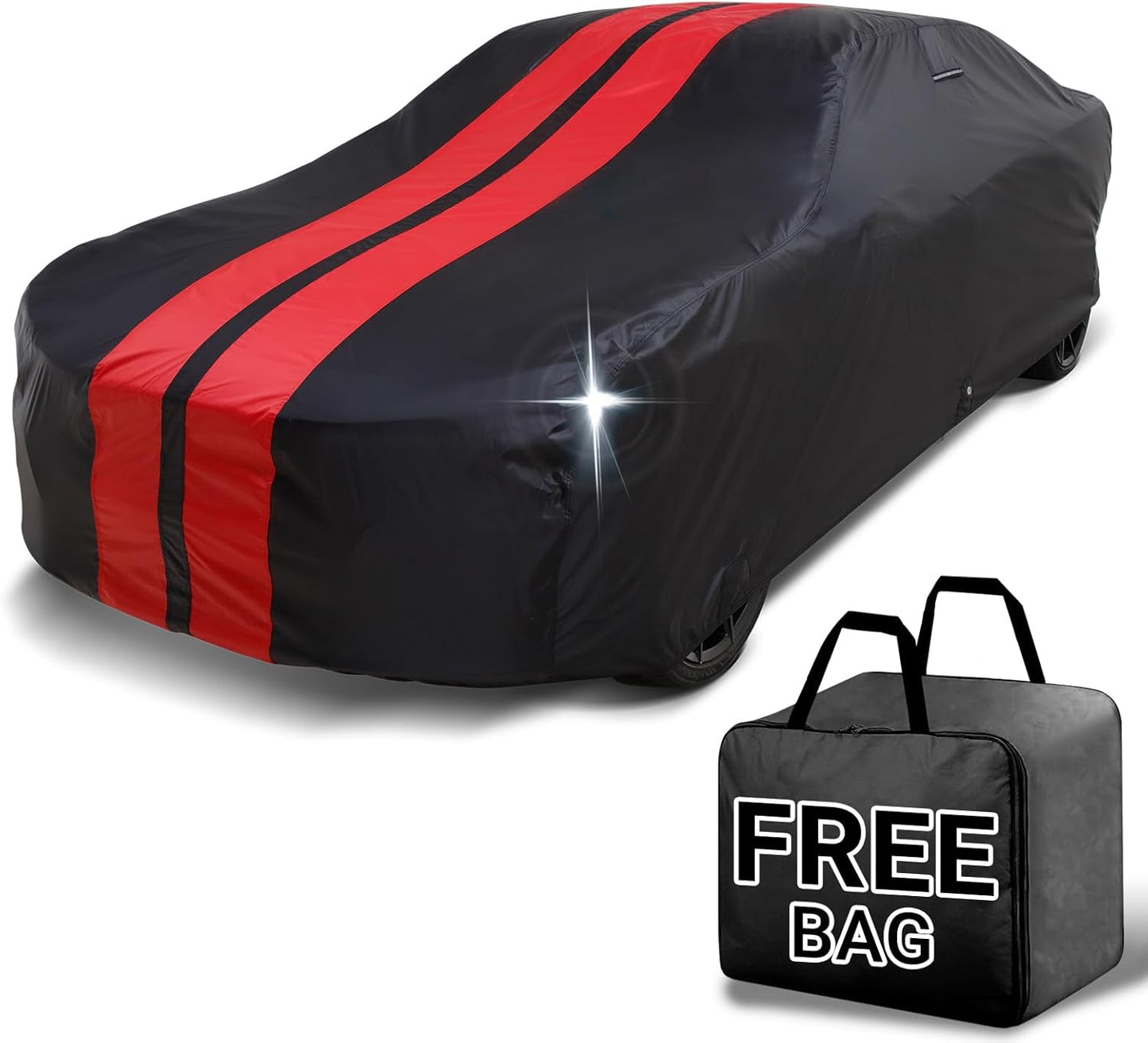 iCarCover Custom Car Cover for Chevy Chevelle Wagon (1968-1972) Waterproof All Weather Rain Snow UV Sun Protector Full Exterior Indoor Outdoor Car Cover (Stripe - Black/Red)