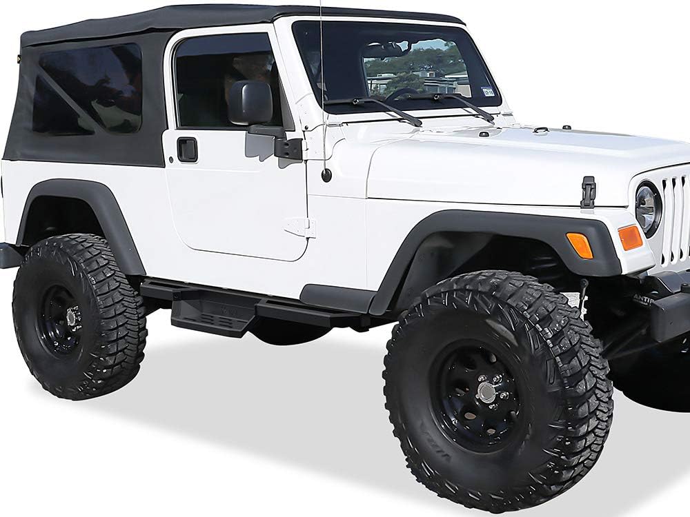 APS 304 Stainless Steel 6.5in Side Bars Pocket Steps Square Tube Rocker Guards Compatible with Jeep Wrangler TJ YJ 2Dr 87-06