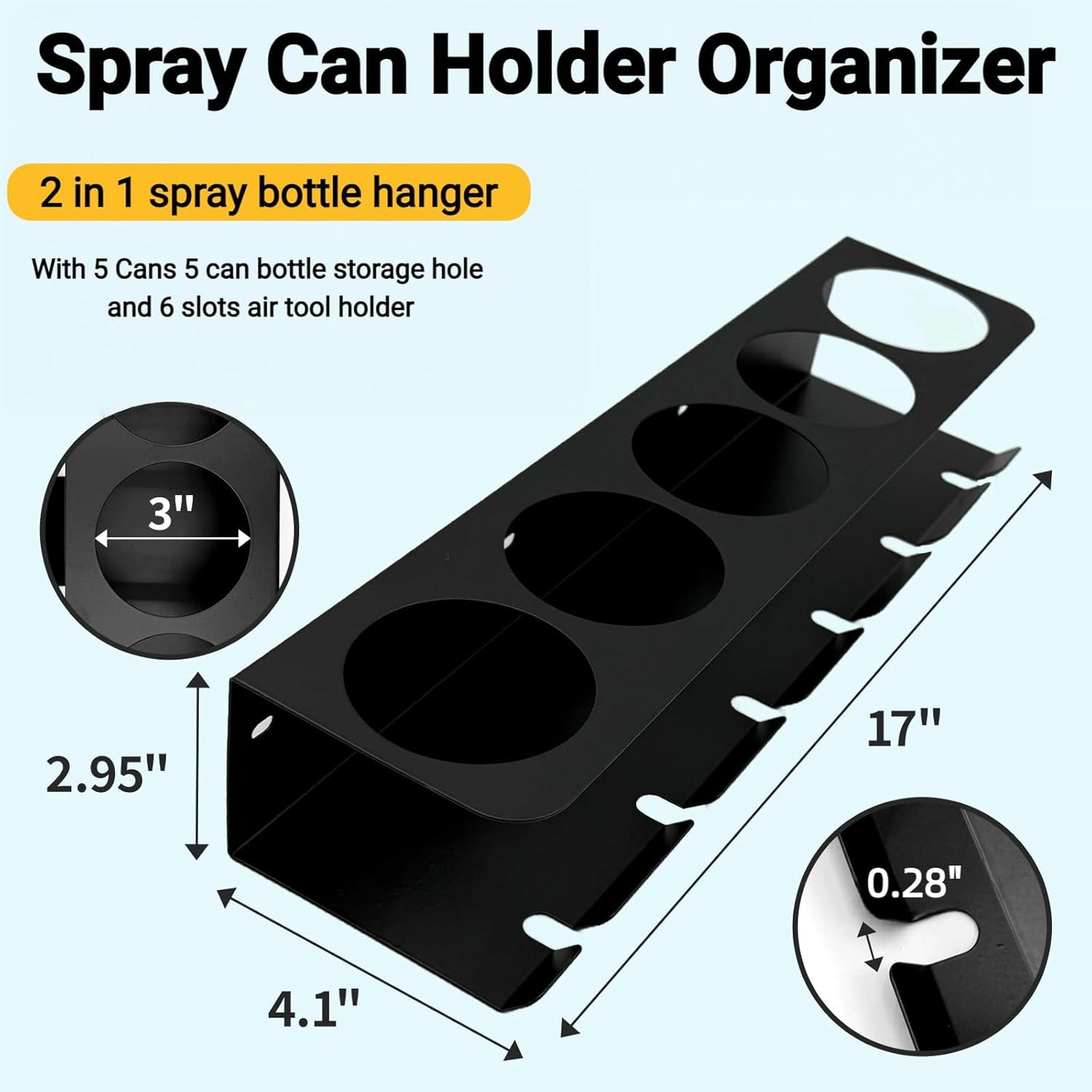 4 Pack Aerosol Spray Can Holder Rack, Wall Mounted Spray Bottle Holder Heavy Duty Steel Air Tool Organizer 5 Cans Spray Paint Can Storage with 24 Slots for Garages Workspace or Tool Trailer, Black