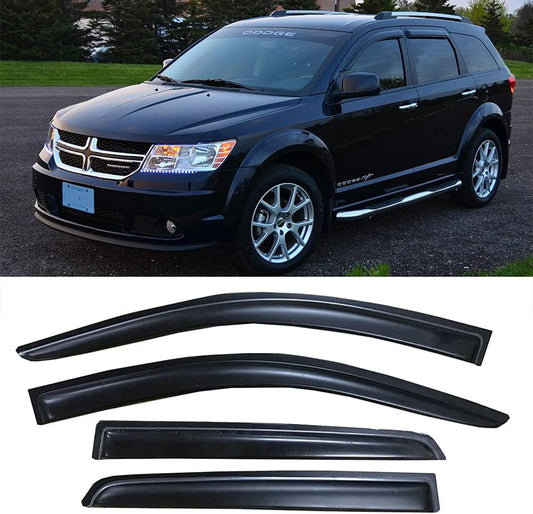 Side Window Wind Vent Deflector, 4pcs Outside Mount Style Tape-On Nice Rain Guards Set, Window Visor fit for 2009-2020 Dodge Journey 94072