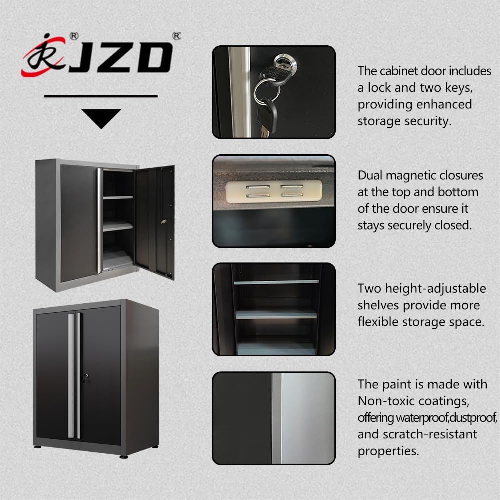 JZD Metal Garage Cabinet Set, Heavy Duty, Tool Cabinets with Drawers, for Workshop Utility Room, No Wall Mounting Needed