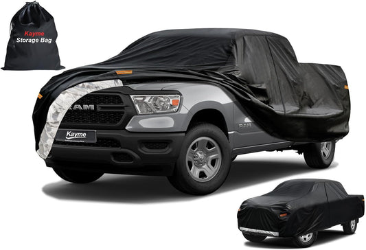 Kayme Truck Cover Custom Fit Dodge Ram 1500(2002-2025) Regular Cab Long Bed. Full Exterior Heavy Duty Outdoor Pickup Truck Car Cover Waterproof All Weather.Car Tarp for Wind Sun Dust Protection.Black