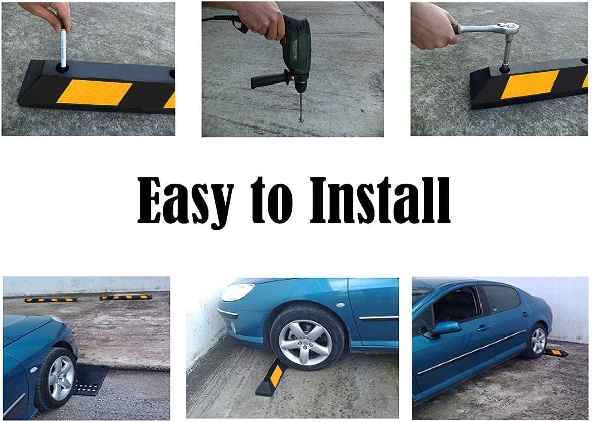 Goplus Parking Block, 72” Rubber Parking Bumpers with 8 High Reflective Yellow Safety Stripes, Heavy Duty Parking Target, Garage Wheel Stoppers Parking Curb for Car, Truck, RV and Trailer (4 Pack)