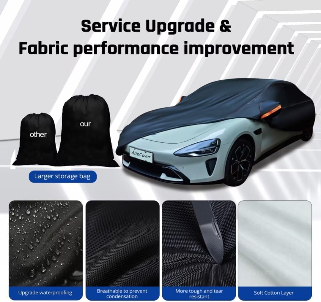 6 Layer Heavy Duty Car Cover Waterproof All Weather Protection with Cotton Liner, Universal Fit Audi A8, Lexus LS500, Jaguar XJ,Benz S-Class