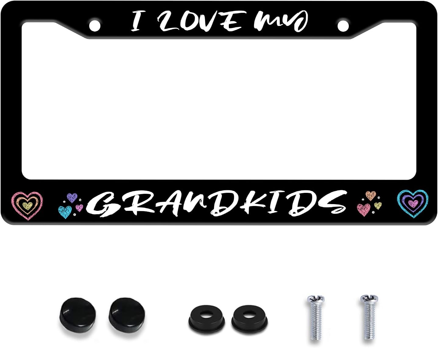 Personalized License Plate Frame I Love My Grandkids Stainless Steel Accessory Family License Plate Holder Funny Car Decorative 2 Holes Fits Us Standard License Plates 12.2 X 6.3 in for Men Women