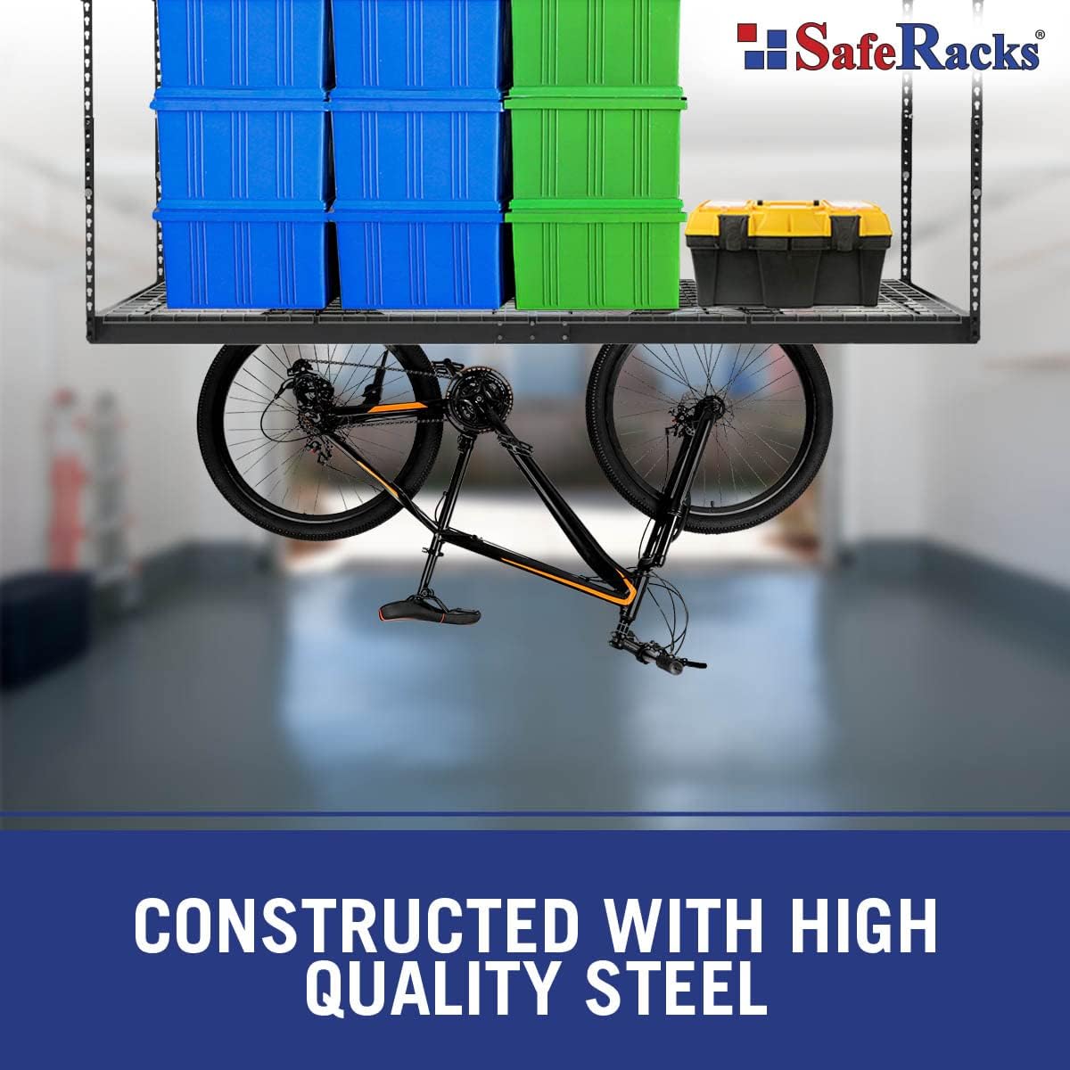 SafeRacks Overhead Garage Storage Rack, Heavy Duty Racks for Garage w/ 600 lb Capacity, Easy Garage Storage Adjustable Storage Rack Ceiling Mount Storage for Garage 4x8 White, 24"-45" (2 Pack)