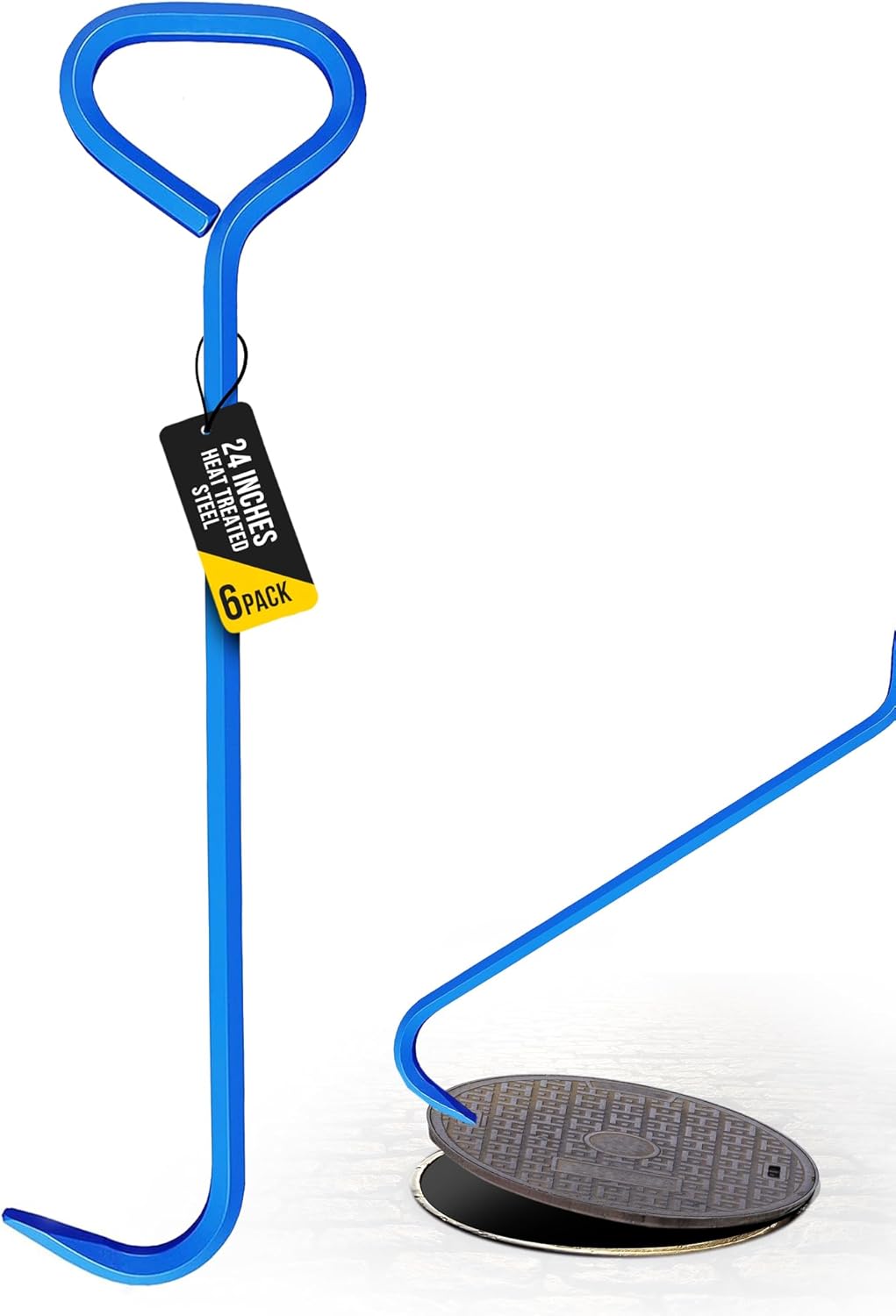 T&T Tools 24-Inch Manhole Hook - Heavy Duty Single Hook for Lifting Manhole Covers, Storm Drains, Septic Tank Risers - Rigid Hex Alloy Steel for Lifting, Pulling, and Removing Covers - 6 Pack