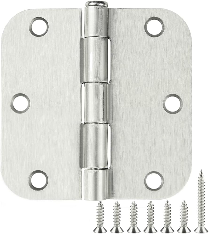 36 Pack Rounded Brushed Nickel Door Hinges 3.5 Inch x 3 ½" 5/8" Radius 3 1/2" Satin Hinge Flat Bifold Easy Install for Bed Room Pantry Clean Glass Glass French Interior Wood Doors,Table,Hardware