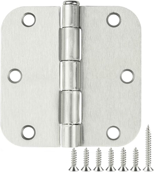 30 Pack Rounded Satin Door Hinges Brushed Nickel 3.5 Inch Interior 3 1/2 Inch 5/8" Radius Corners Iron Bifold Silver Residential Bed Room Hinge for Doors Hardware Controls House Decor Accessories