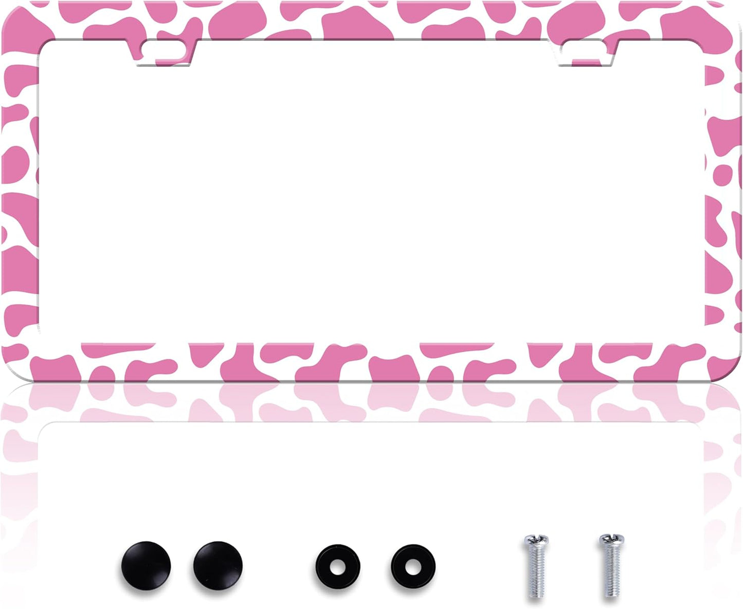 Pink Cow Print License Plate Frame Animal Texture License Plate Frames Personalise Stainless Steel Funny Design Compatible with Standard License Plate Holder for USA Canada 6 X 12 Inch with Screws