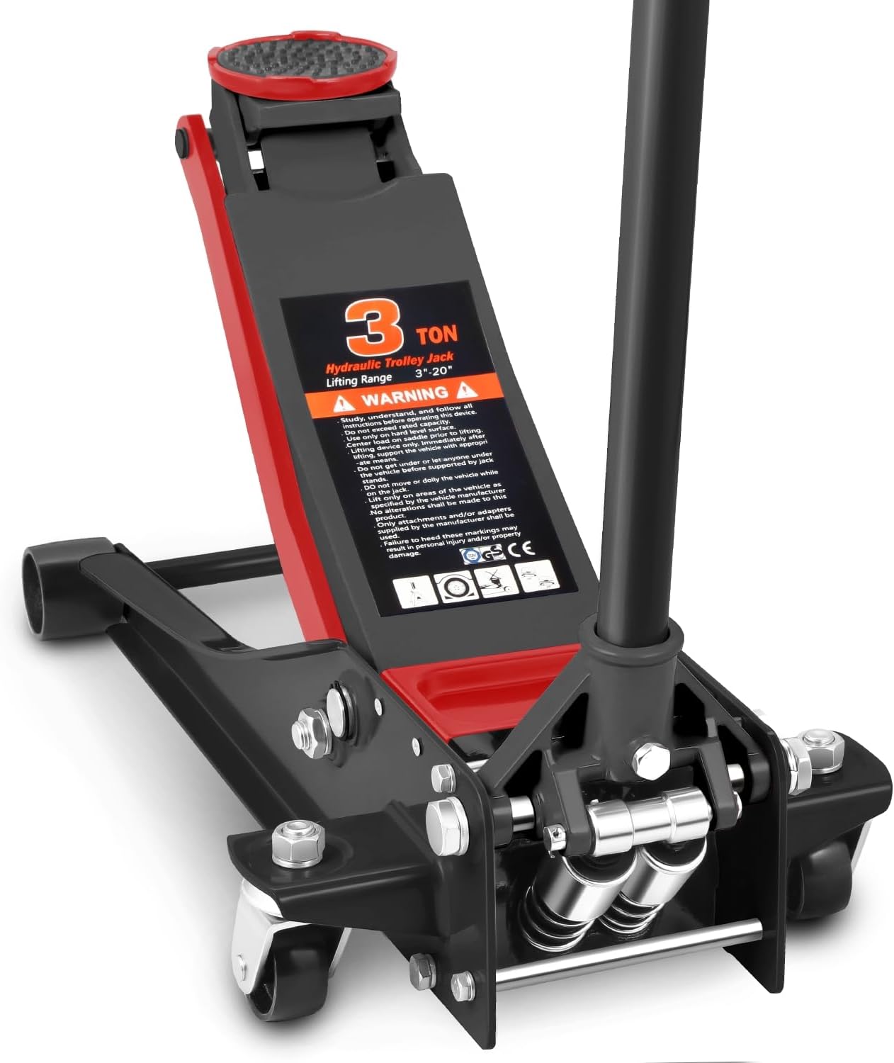 DNA MOTORING Floor Jack 3 Ton (6000 lbs) Capacity, Fast Lift Service Jack Low Profile Steel Heavy Duty Hydraulic Car Jack, Lifting Range 3"-20", Black, TOOLS-00475-BK