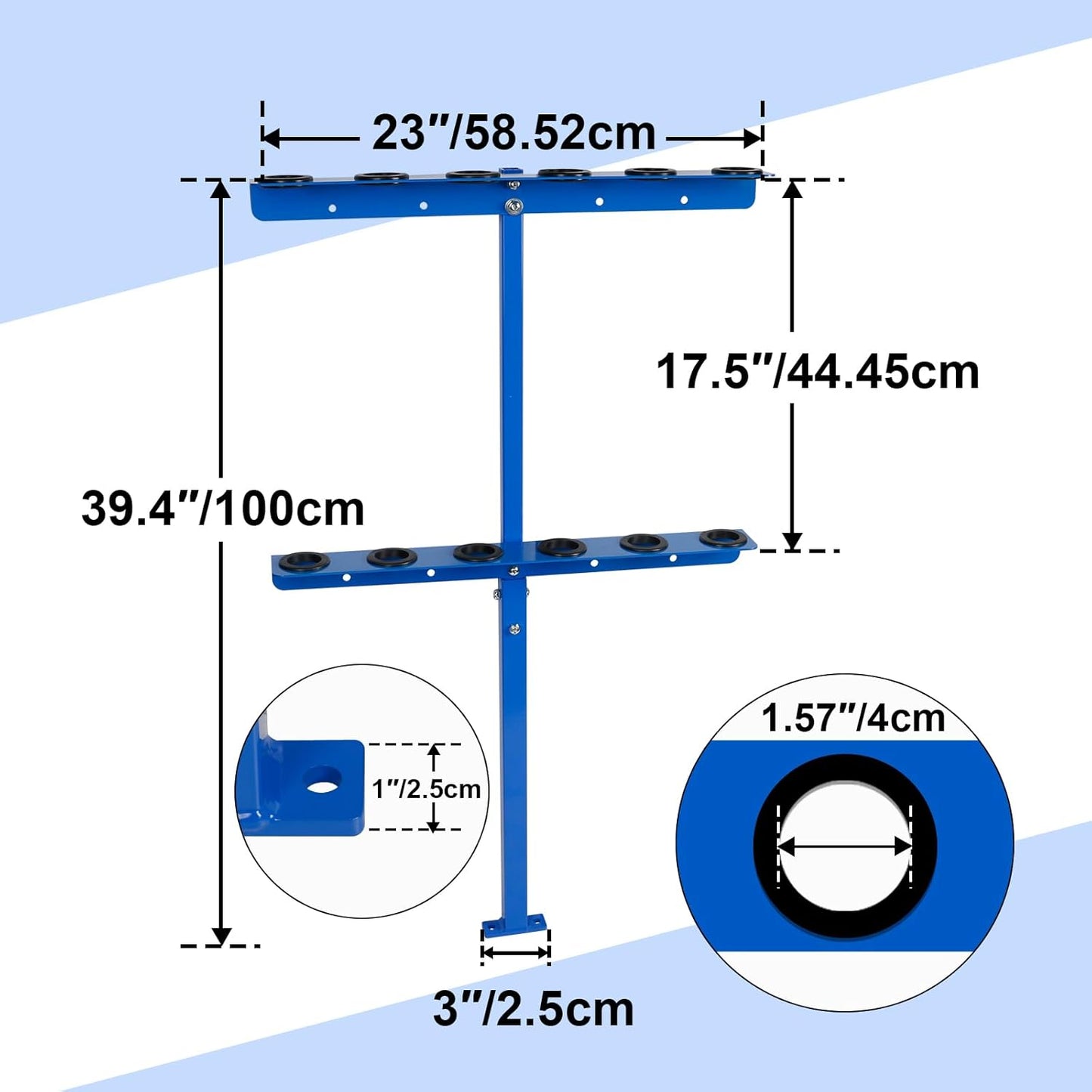 Vertical Hand Rack for Enclosed Landscaping Truck Trailer Garage or Shed Walls Holds 6 Tools for Shovels, Rakes, Hoes, Open Trailer Storage, 1 Pack (Blue)