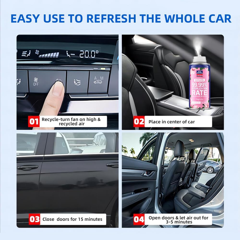 Glodway Whole Car Air Refresher Spray,Odor Eliminator Eliminates Strong Vehicle Odors,Magnolia Scent-6 Ounce Spray Bottle (Plack of 3)