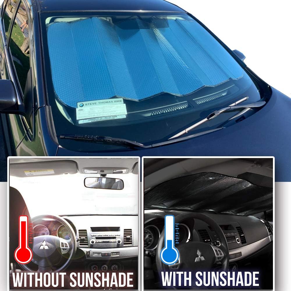 Big Hippo Front Car Sun Shade Windshield, Jumbo/Standard Sunshade Keeps Vehicle Cool UV Ray Sun Visor Protector Sunshades - Easy to Use Folding Sun Shade - Silver/Black Sides(Size: 55.16 X 27.5inch)