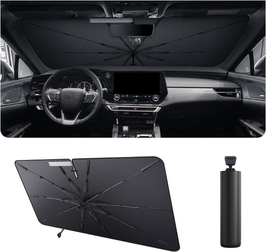 2025 Upgrade Car Windshield Sun Shade Windshield Sunshade Umbrella [Star Fabric] Protect Car from Sun Rays&Heat Damage Keeps Vehicle Cool, Spring Structure Edge Fits Sedans,SUVs,Trucks,Hatchbacks (L1)