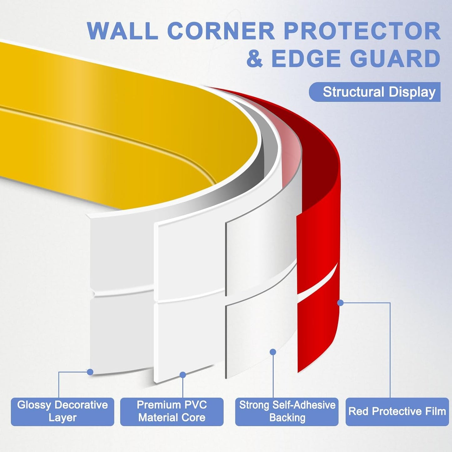 Wall Corner Protector Moulding Trim Peel and Stick Wall Corner Guards Trim Flexible Self Adhesive Edge Protector Moulding, 0.8 in x 10 Ft, Gold