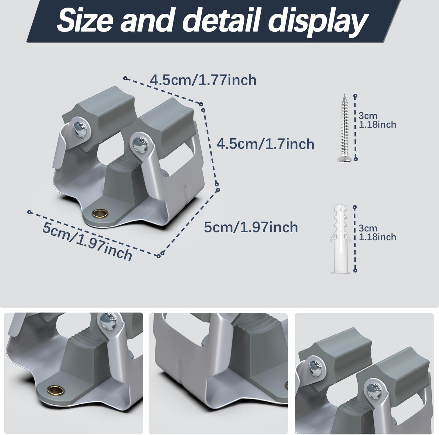 3-H 4 Pack Mop and Broom Holder Big Size Hanging 1 KG Extra,Broom Hanger Wall Mount for Hanging and Organizing Shove Rake Yard Tools in Shed Kitchen Laundry Room Bathroom Garden(grey)