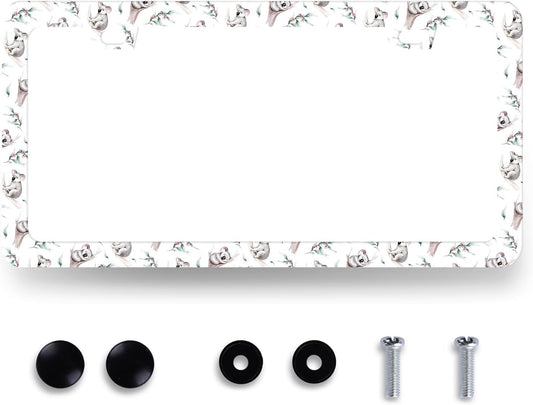 Watercolor Koala License Plate Frame Colorful Animal License Plate Holder Funny License Plate for Car Decoration Stainless Steel Cute Auto Parts with Screws for Men Women 12.3" x 6.3"