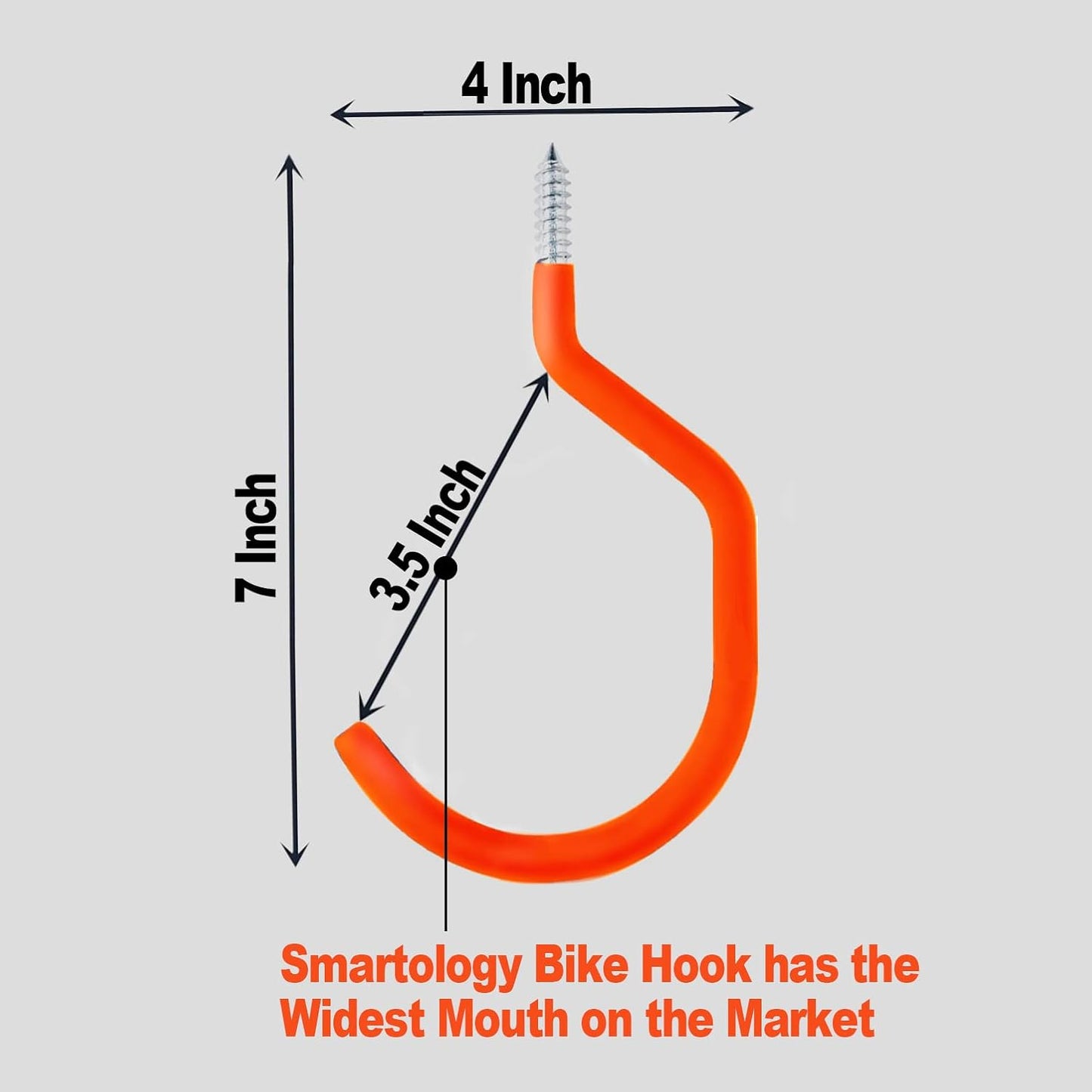 SMARTOLOGY Bike Storage Hook, Bike Hanger, Rubber Coated Heavy Duty Large Screw in Ceiling Hooks for Garage Wall, 4 Pack, Fits All Bike Types, Bike Racks & Stands