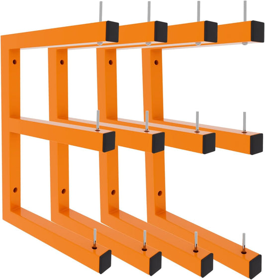 4 Pack Wall-Mounted Lumber Rack, Heavy Duty Wood Storage Racks, 6-Level System Garage Shelving, 1320 LBS Capacity Hanging Organizer Shelves, Orange Brackets Utility Metal Shelf for Indoor and Outdoor