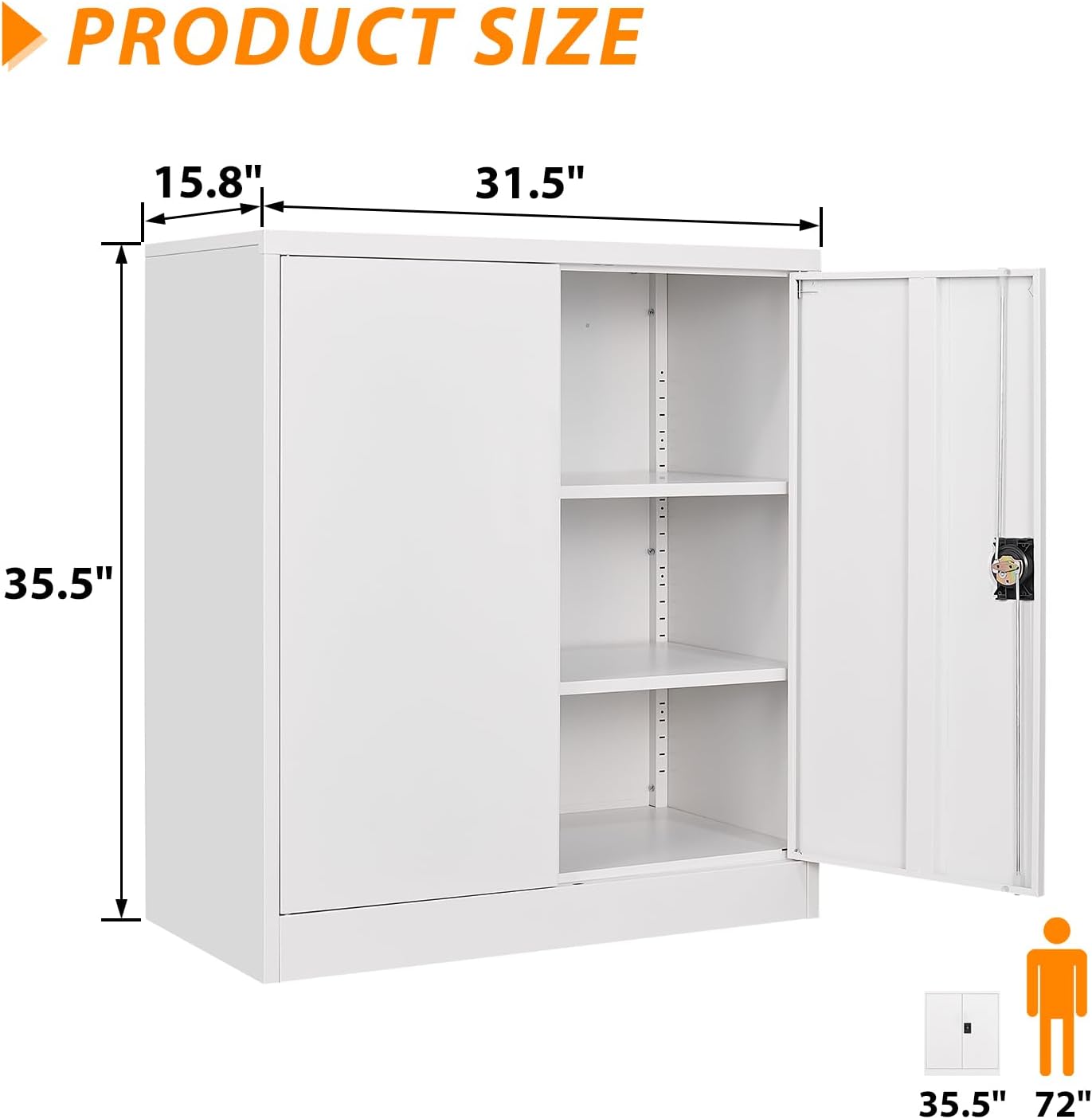 Metal Storage Cabinet, Lockable Storage Cabinet with 2 Doors and Shelves, Metal Cabinet with Lock, Small Lockable Metal Cabinet for Home Office(White)