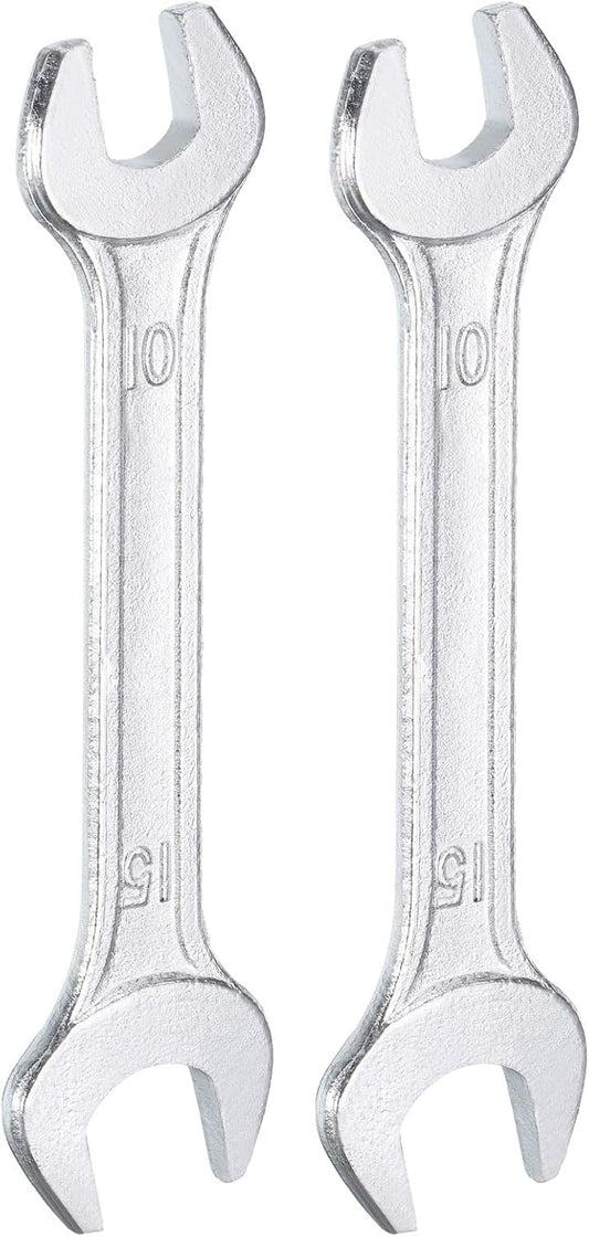 HARFINGTON 2pcs Double Open End Wrench 10mm x 15mm Metric 15 Degree Offset Angle Small Flat Head Wrench Galvanizing Open Ended Spanner for Automotive Repair Furniture Assembly