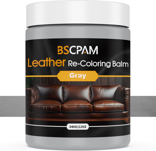 Gray Leather Recoloring Balm, 12oz Leather Color Restorer for Couches, Leather Repair Kit for Furniture, Leather Dye for Leather Fade, Leather Repair Restore car seat