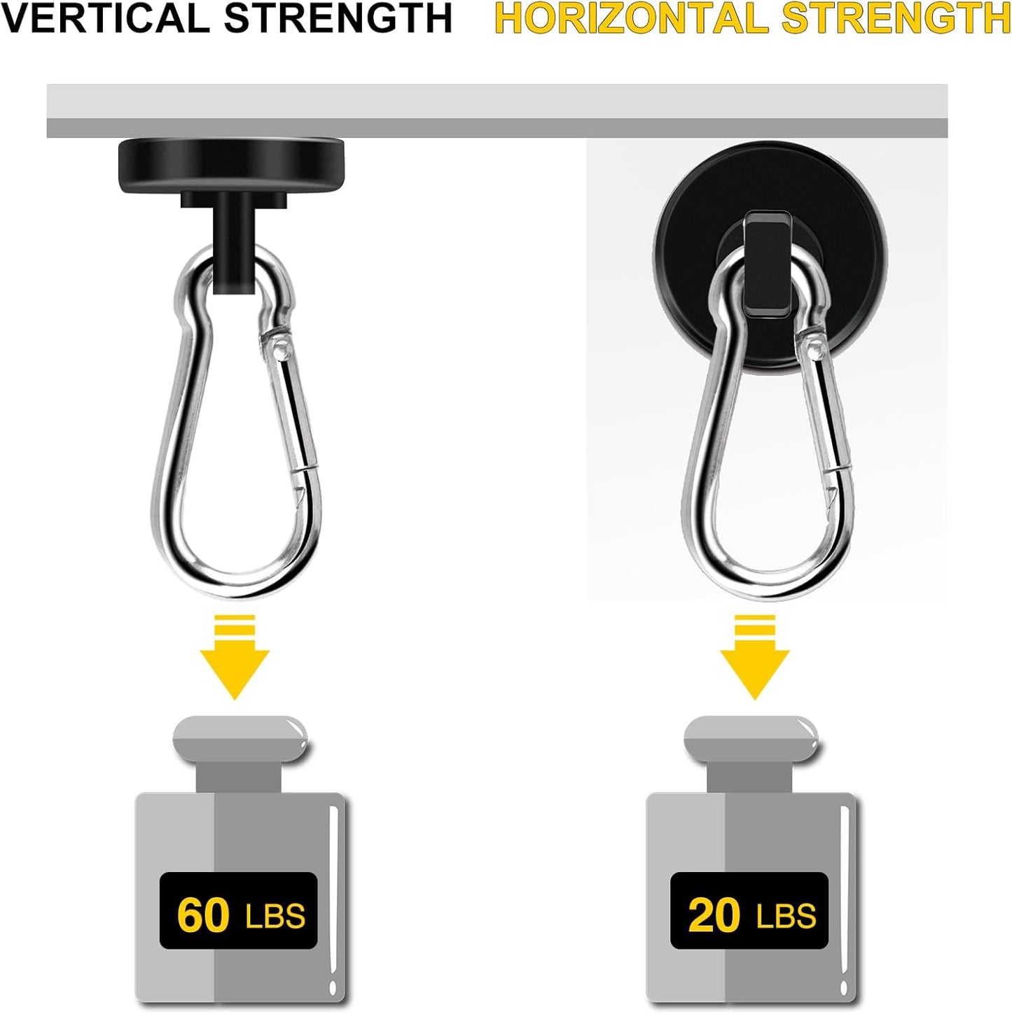 DIYMAG Black Magnetic Hooks, 110LBS Heavy Duty Neodymium Magnetics with Swivel Carabiner Hook,Great for Your Refrigerator and Other Magnetism Surfaces, Pack of 15