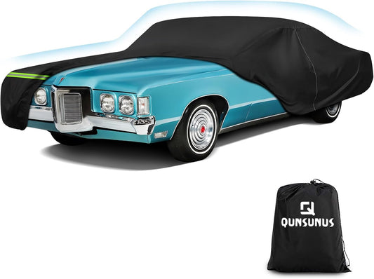 QUNSUNUS Waterproof Car Cover for Pontiac Grand Prix 1962-1977, Outdoor Car Covers with Zipper, All Weather Cover with Straps and Elastic Edges for Wind, Sun, UV and Dust Protection