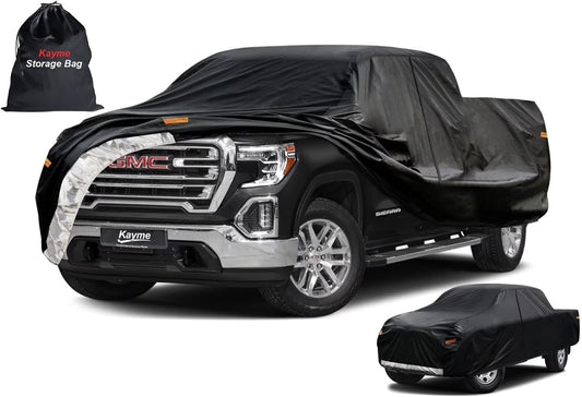 Kayme Truck Cover Custom Fit GMC Sierra(2018-2025) Regular Cab Long Bed. Full Exterior Heavy Duty Outdoor Pickup Truck Car Cover Waterproof All Weather.Car Tarp for Wind Sun Dust Protection.Black