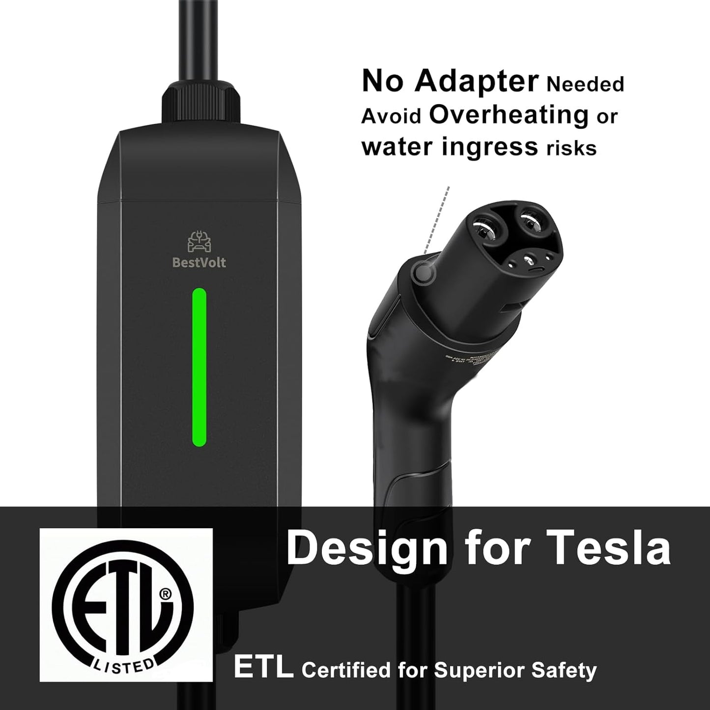 Best Volt Electric Vehicle Portable Charger for Tesla,ETL Certified,25ft Fast Charging, IP65 Waterproof, Compatible with Model 3/X/Y/Cyber Truck,No Adapter Needed (Nema 14-50 240V/40A, Black)