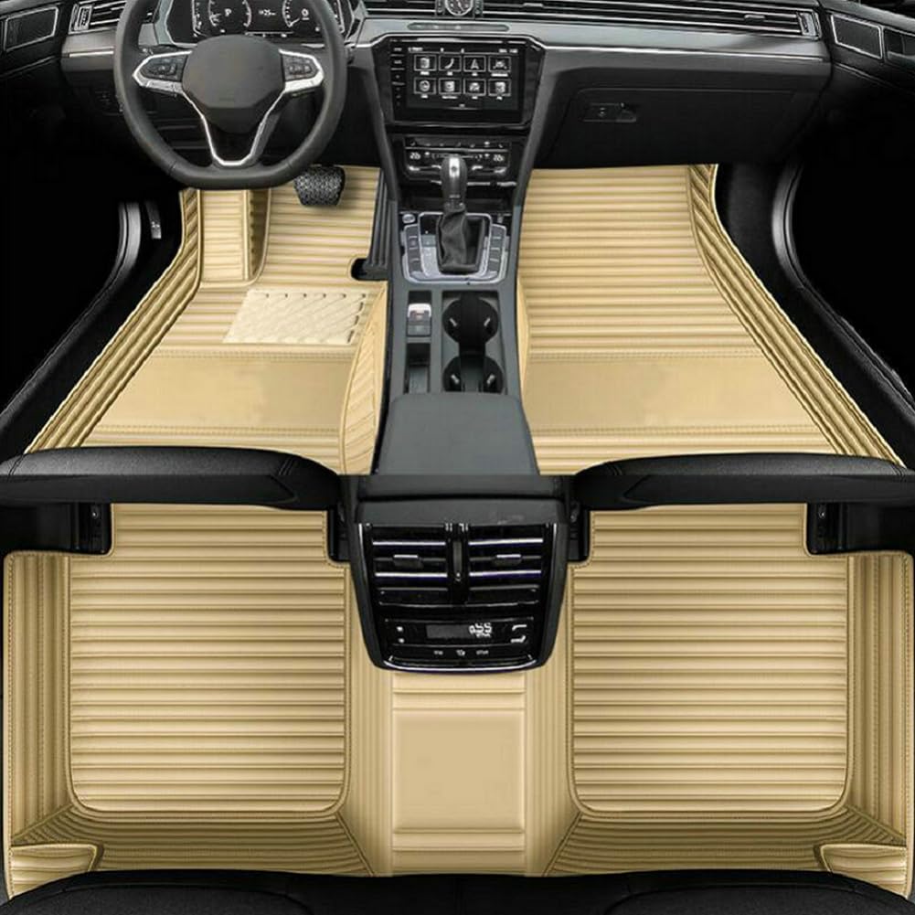 Customized Personalized car Floor mats, All-Weather Luxury car Floor mats, Waterproof and Anti Slip Leather car Floor mat Lining, 95% Customized car, Truck, and SUV Floor mats (Beige Stripes)