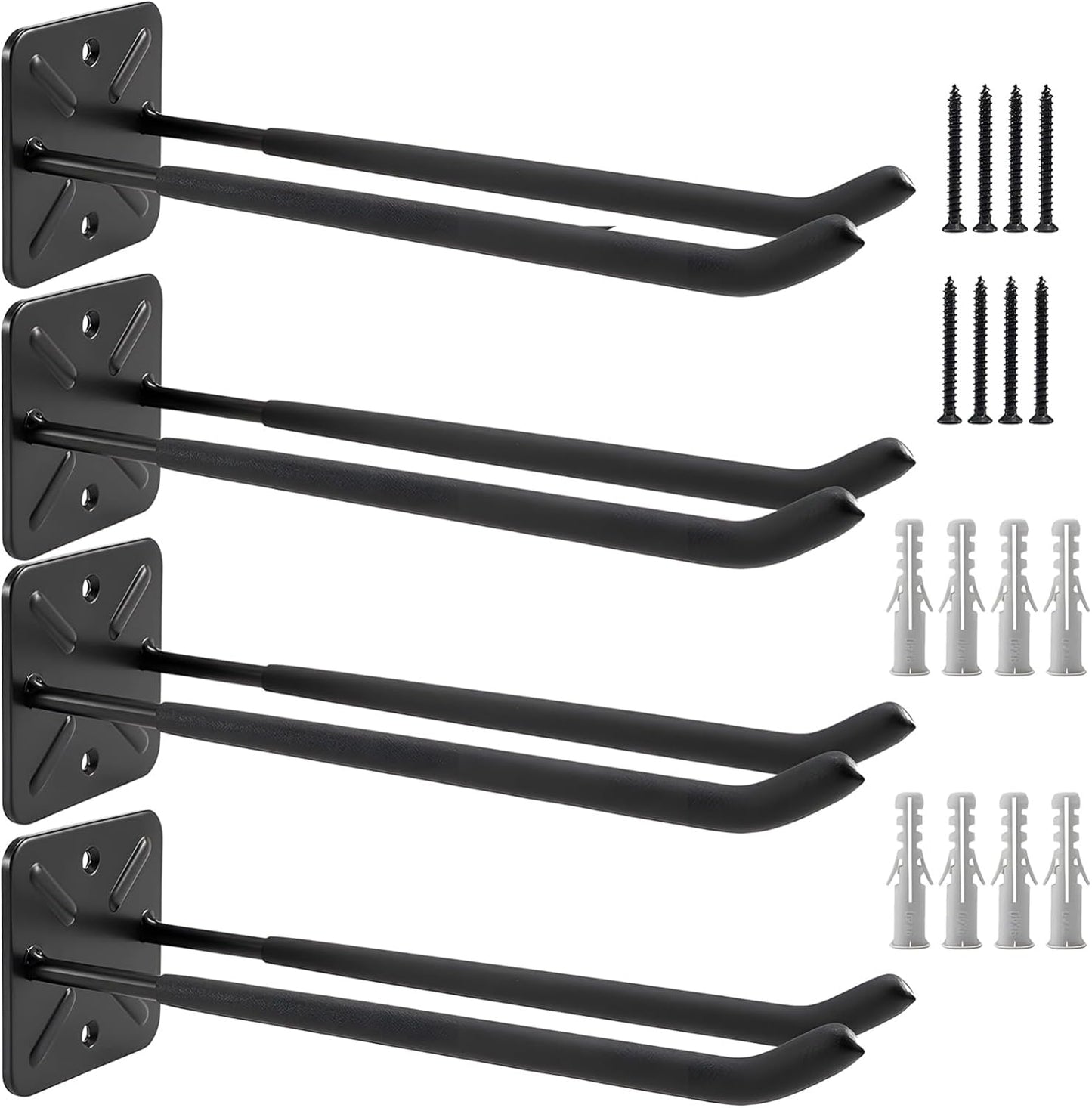 Heavy Duty Garage Hooks and Tool Organizer, 12.4 Inch Wall Mount Hangers, Garage Hooks for Car Tires, Ladders, Chairs, Strollers, Power Tools, Garden Tools - 4 Pack