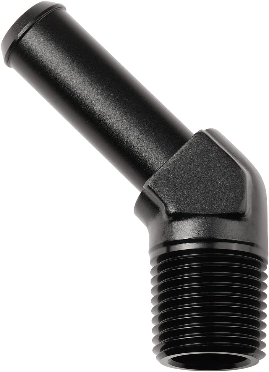 1/2 NPT Male to 5/8" Hose Barb Fitting Adapter 45 Degree Elbow Aluminum Black