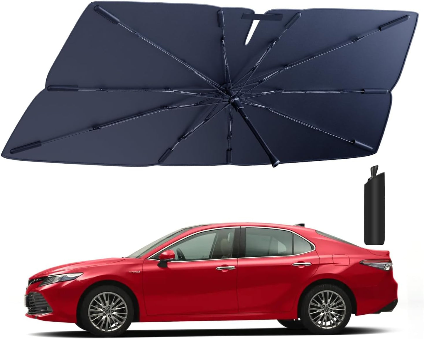 Windshield Sun Shade Umbrella for 2012-2017 Toyota Camry Accessories: Custom Fit 210T Silver, Foldable Sunshade Front Window Sun Visor, Blocks UV Rays, Keeps Car Cool for LE, XLE, SE, XSE, Hybrid
