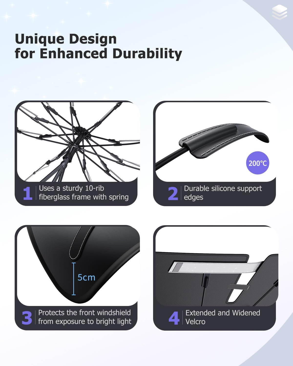 2025 Upgrade Car Windshield Sun Shade Windshield Sunshade Umbrella [Star Fabric] Protect Car from Sun Rays&Heat Damage Keeps Vehicle Cool, Spring Structure Edge Fits Sedans,SUVs,Trucks,Hatchbacks (L1)