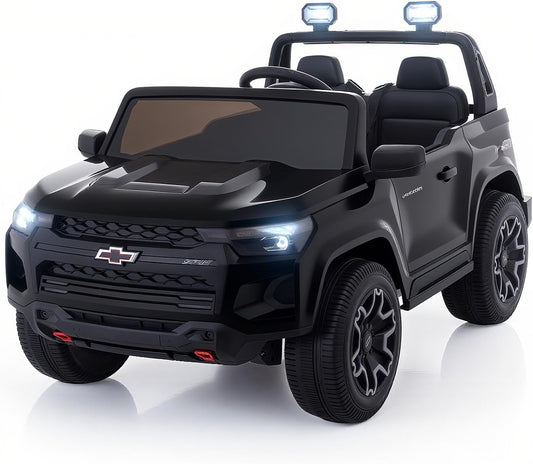 Joywhale 24V Ride on Truck 4WD Kids Electric Vehicle Licensed Chevorlet Ride on car with 7AH Big Battery, 320W Powerful Motors, 2 Seats, Music, 4 Wheel Suspension, 2 Speeds, LED Lights,Black