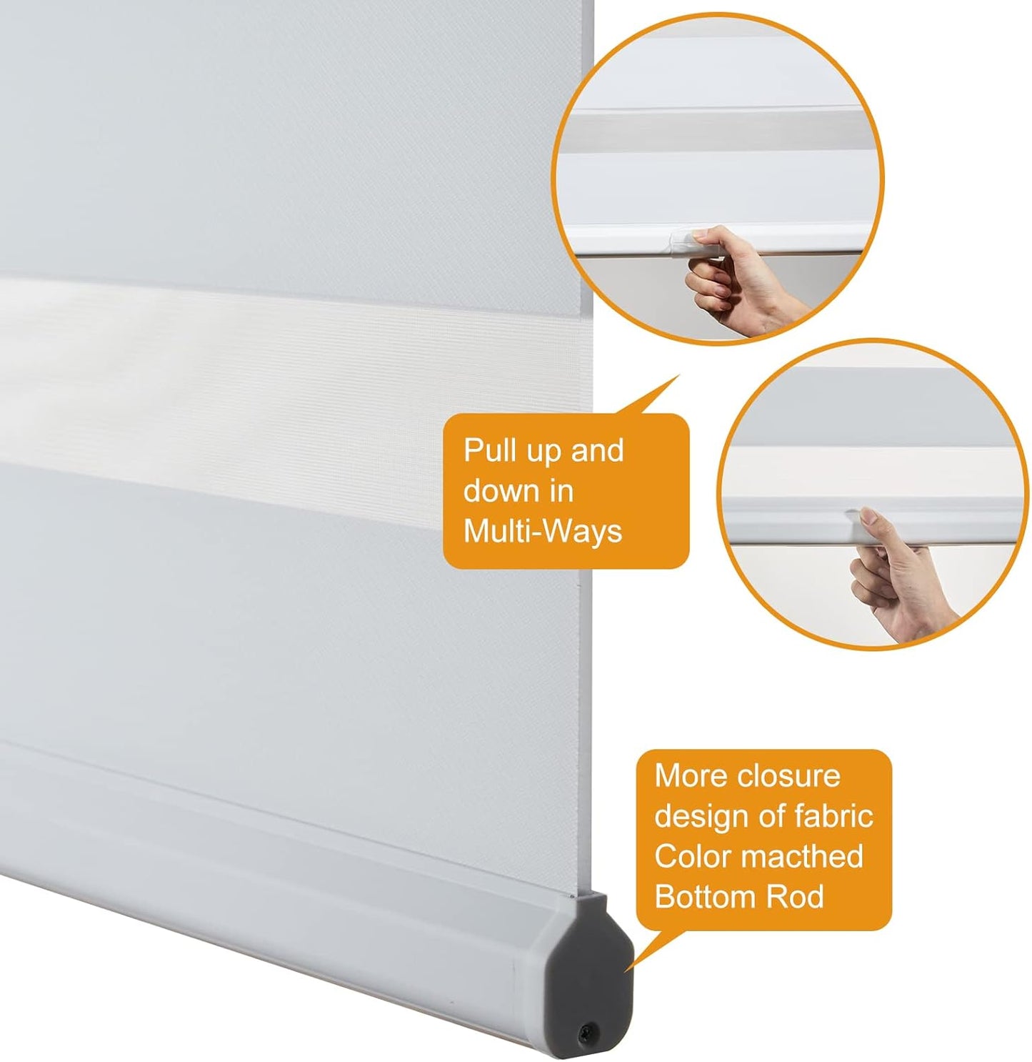 Persilux Cordless Zebra Blinds for Windows Free-Stop Roller Shades for Windows (15" W x 47" H, White) Dual Layer Room Darkening Roller Blinds for Home, Office and Kitchen