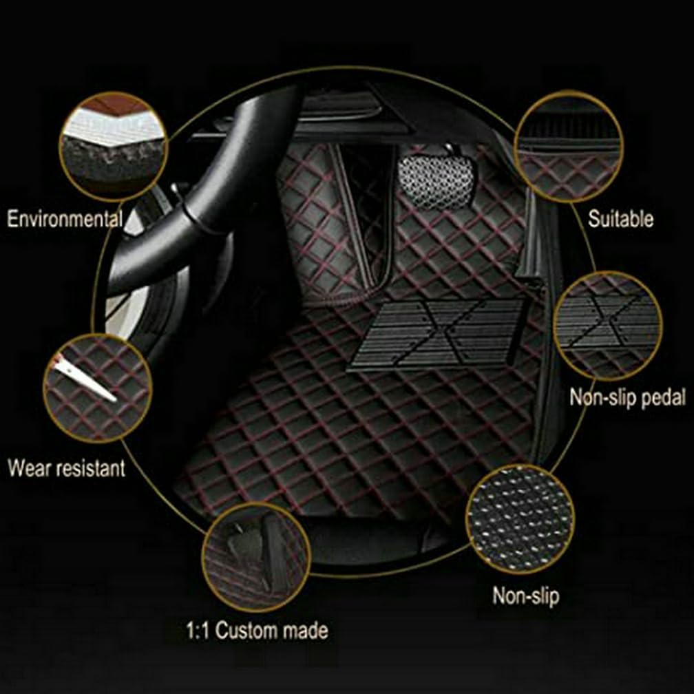 Customized Personalized Car Mats - All Weather Men's and Women's Floor mats Suitable for 99% of vehiclesPads Protection Non-Slip Leather Floor Liners (Black Stitching)